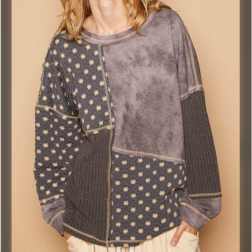 8. POL Bohemian patchwork thermal top Charcoal - Picture 1 of 3